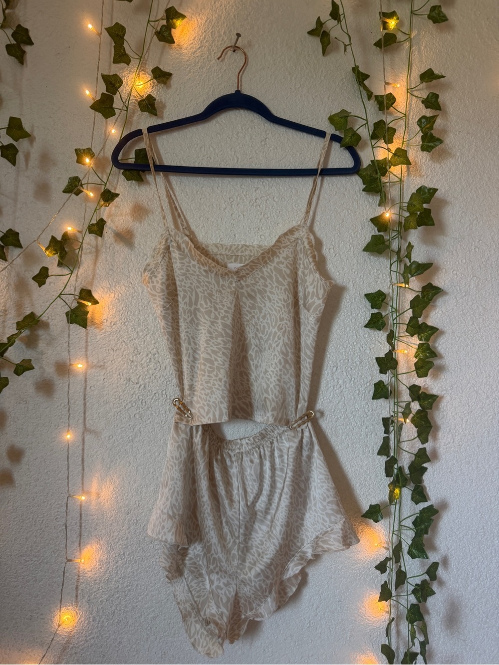 Colsie Cream Leopard-Print Satin Cami & Short Set